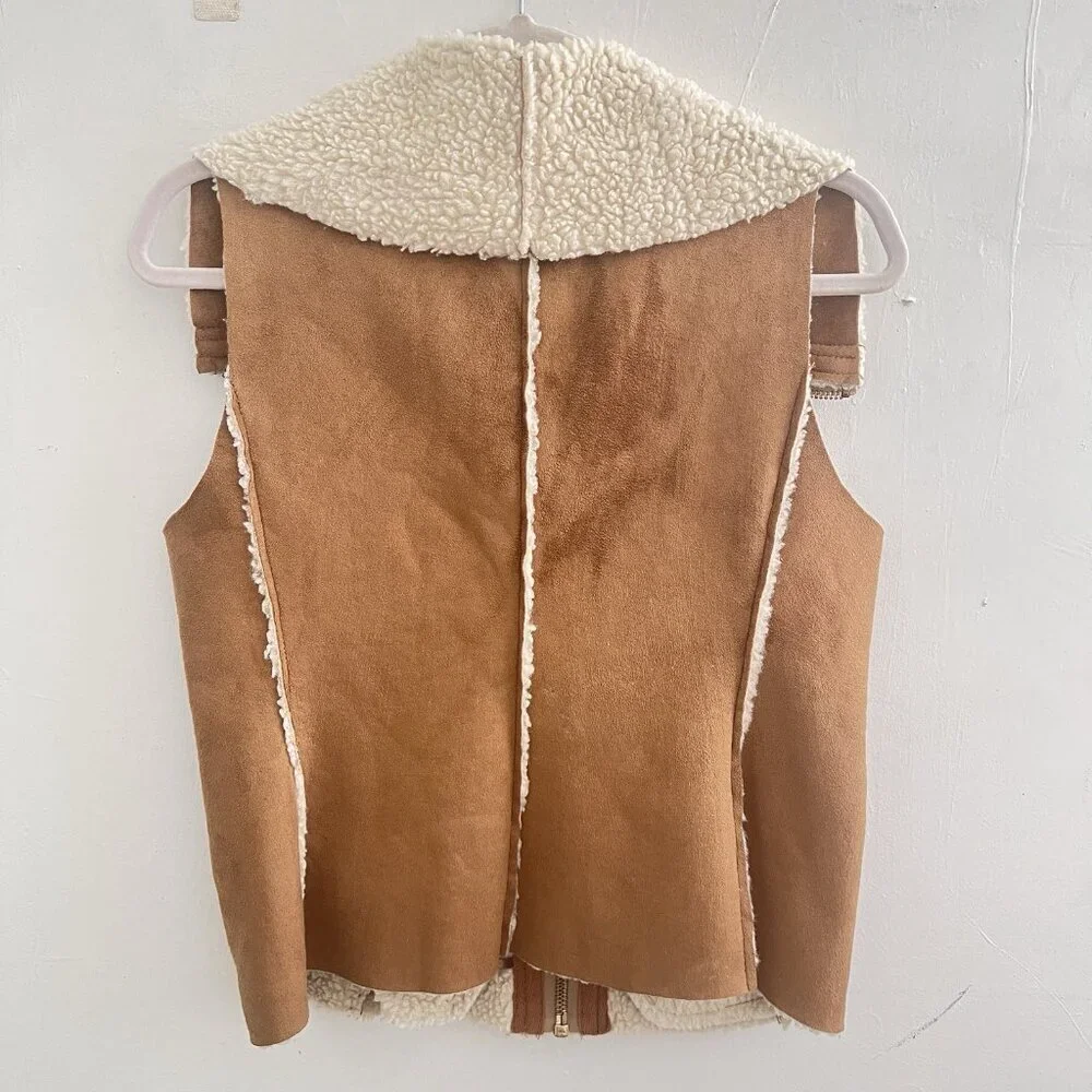 Michael Kors Faux Suede Sherpa Vest Camel Brown Petite Small P/S bohemian